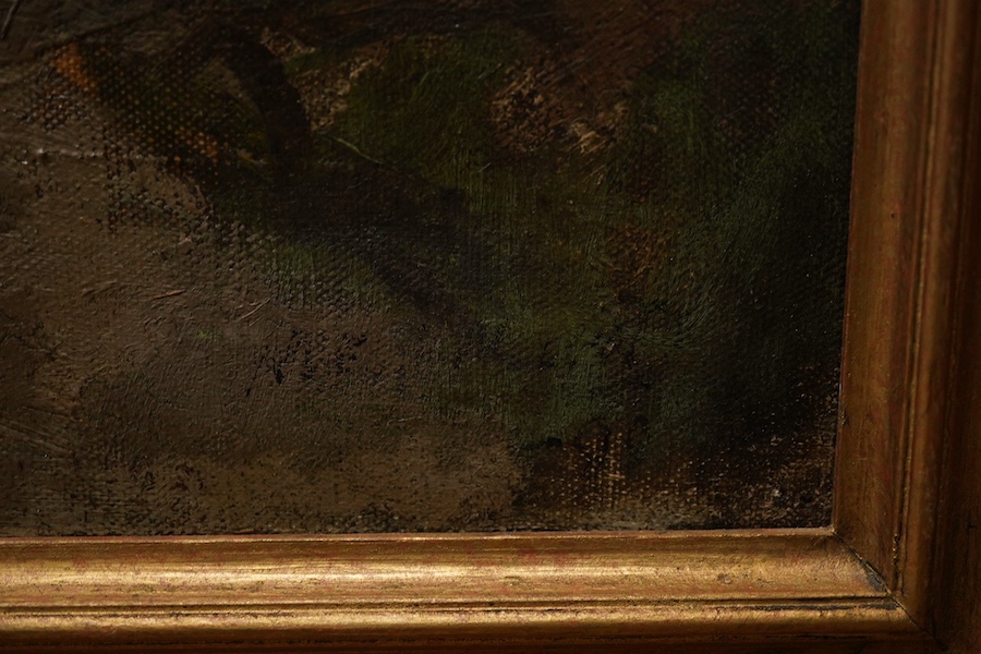Attributed to Alfred John Gibson, landscape with a mill, 747NR stencil verso, unsigned, oil on canvas, 39 x 49cm
